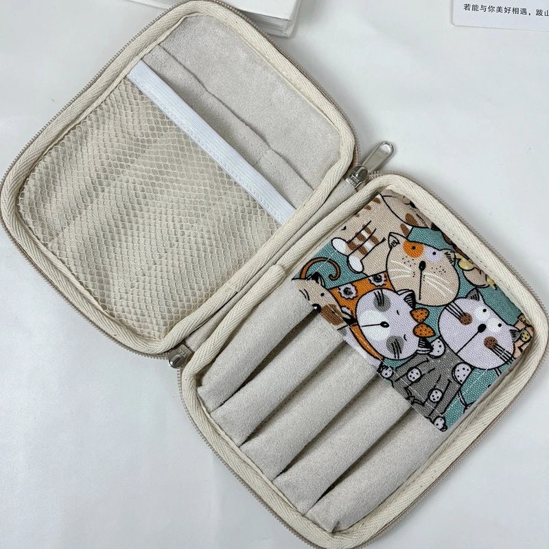 St Penpps Handmade Cartoon Cat Zipper Pen Bag Fountain Pen Case Cloth Art Pen Case