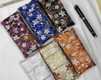 Handmade Brocade Fountain Pen Case: Jacquard Pattern, 3/4/5 Slots