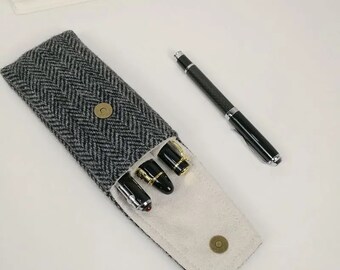 Retro Plaid Pen Pouch: Jacquard Fountain Pen Case With Pockets