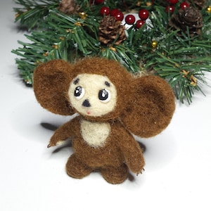 Cheburashka felted from wool, dry felting, gift, home decor, felted animal, soft sculpture, wool, collectible, dolls, toys