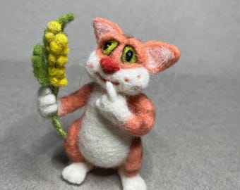 Scultura di gatto in miniatura in feltro di lana: animale morbido da collezione, regalo per gli amanti dei gatti