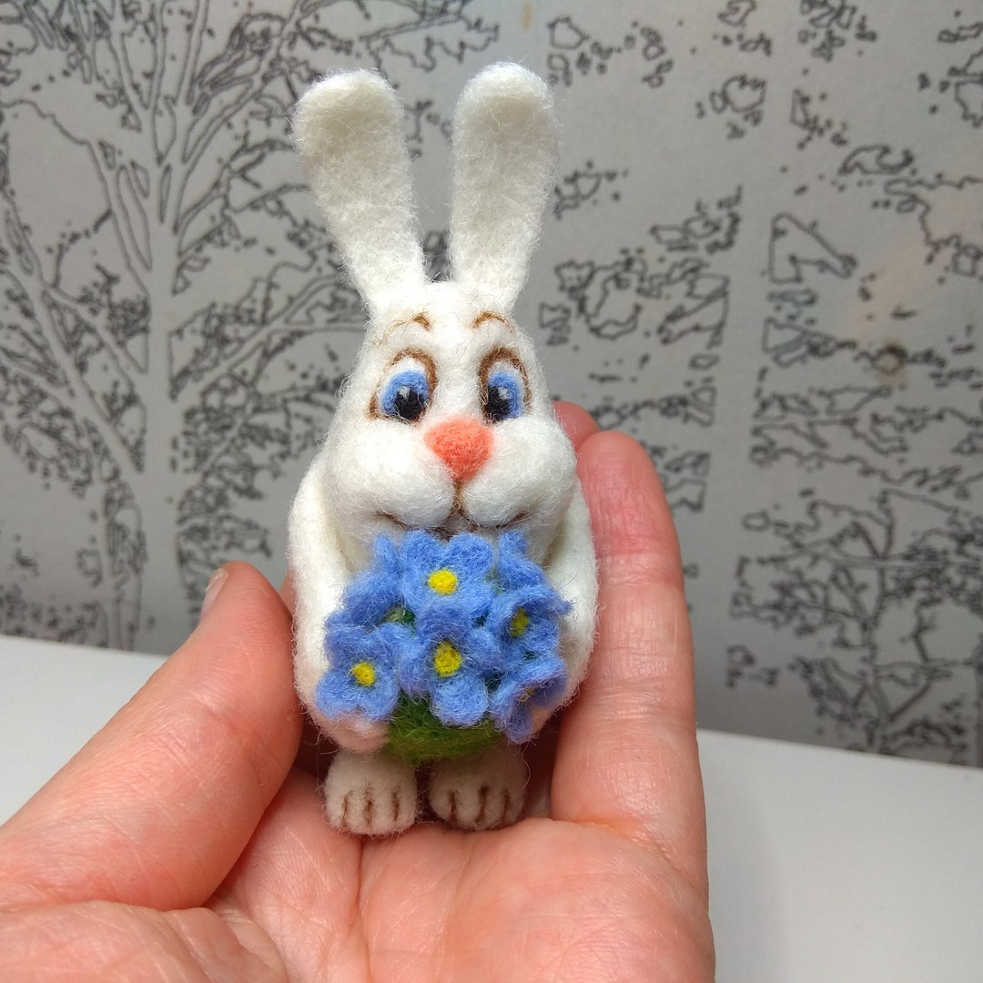 Needle Felted Rabbit With Flowers: Miniature Wool Sculpture - Etsy