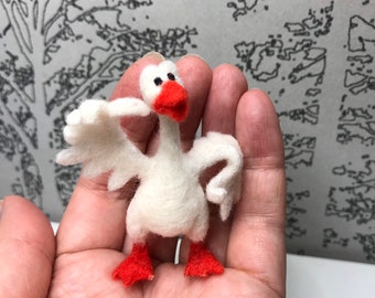 Oie miniature en feutre, oie blanche, canard, oiseau, sculpture souple