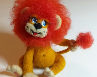 Lion, Needle Felted Animal, Soft Sculpture,Gift,Wool, Leo