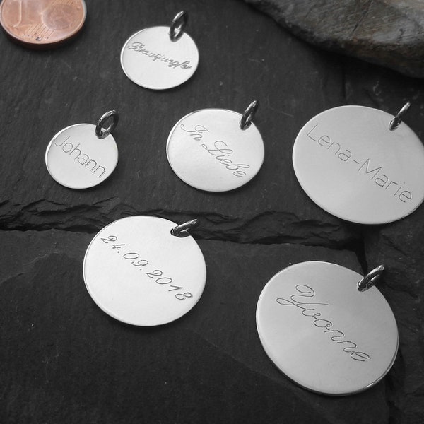 Gravurplatten Anhänger mit Gravur in 925er Silber, Gravur Namenskette, Größe wählbar (GK120/Silber)