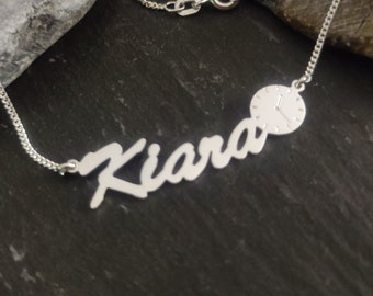 Name necklace with desired name and birth clock in 925 silver, letters and length selectable (NK-69)