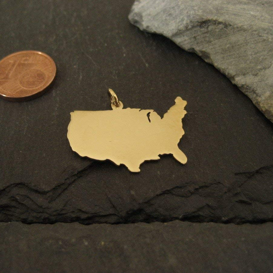 USA Landkarten Anhänger in 333er Gelbgold, Landkarte