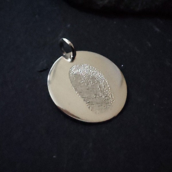 Engraving plate pendant with fingerprint engraving in 925 silver, pendant size selectable (GK139/silver)