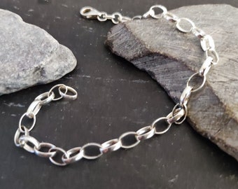 Bracelet in 925 silver, oval 7.2 x 4.7 mm, charm bracelet for charms, 19 cm