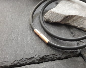 3 mm rubberen ketting met rosé vergulde roestvrijstalen bajonetsluiting, rubber ca. Ø 3,0 mm, lengte selecteerbaar