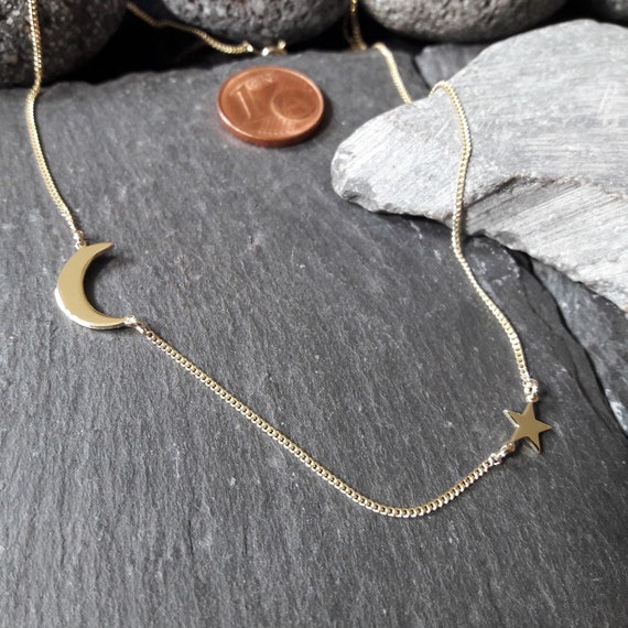 Necklace With Crescent Moon & Star Optionally in 333 or 585 Yellow Gold,  Ayyildiz, Moon and Star Chain - Etsy Denmark