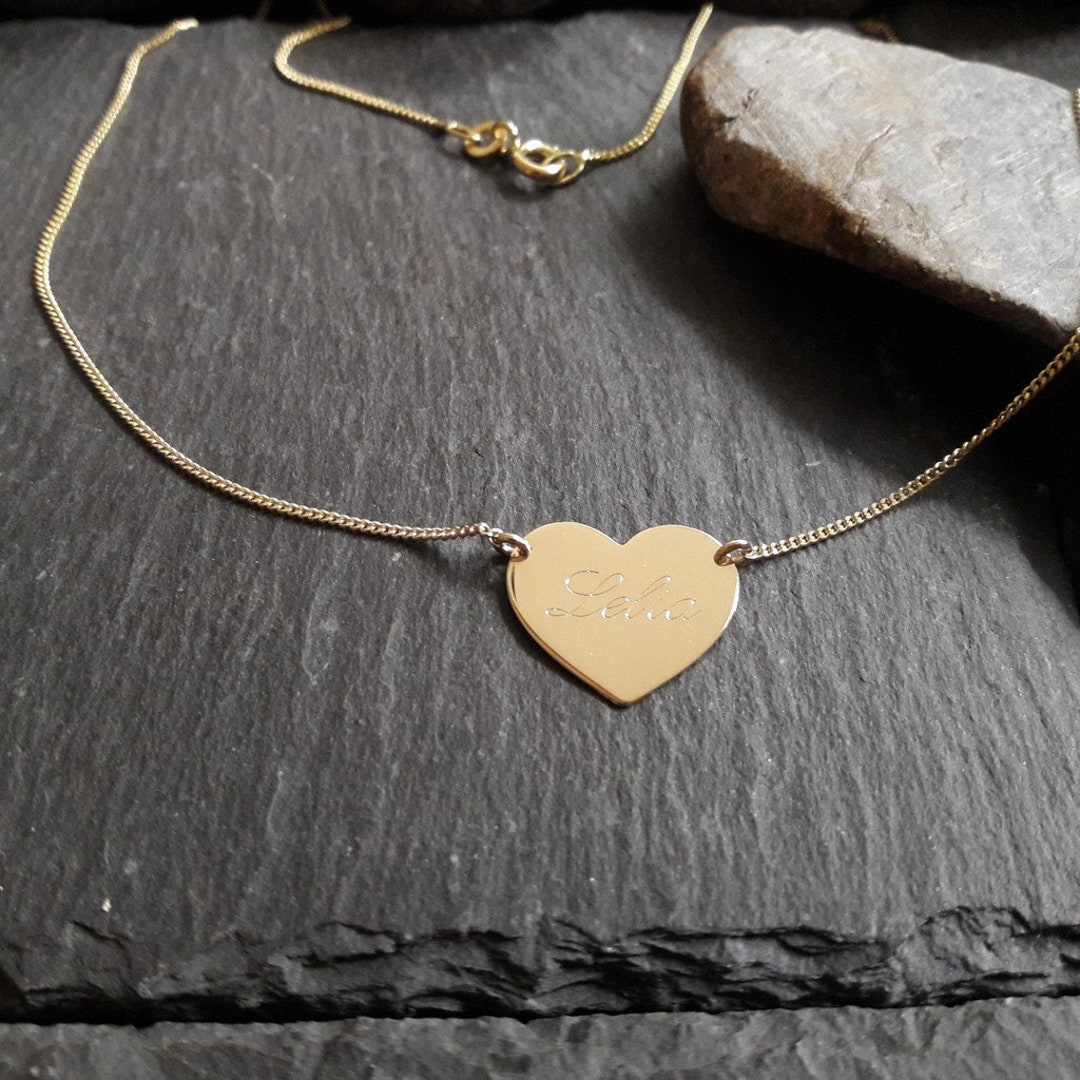 Personalized Heart Engraving Plate Chain in 333 Yellow Gold 1.6 Cm ...