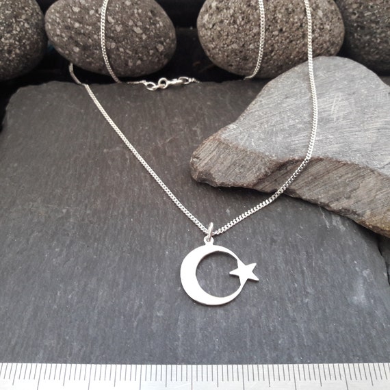Buy Sickle Moon & Star Pendant With Flat Armored Necklace in 925 Silver, Ay  Yildiz Kolye, Turquoise, Turkey, Size and Length Selectable ayyi-01 Online  in India - Etsy