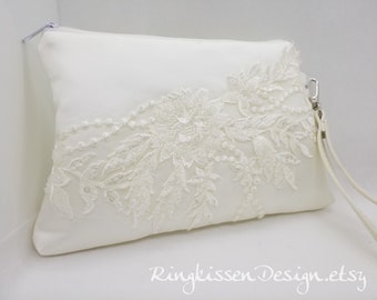 Clutch ivory- Elegance Spitze mit Perlenoptik", Brautclutch