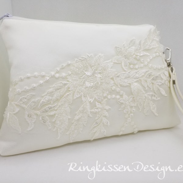 Clutch ivory- Elegance lace with pearl look", bridal clutch