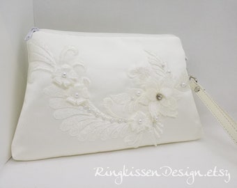 Clutch ivory- 3D Elegance Spitze mit Perlen", Brautclutch