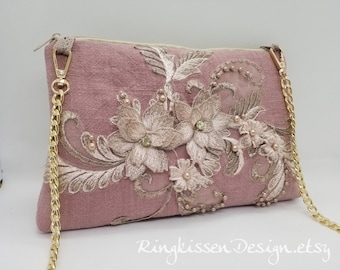 Clutch alltrosa - 3D Elegance Spitze mit Perlen", Brautclutch