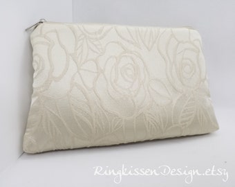 Clutch, beige Farben mit Rosenornamente, Abendtasche, Brauttasche, Abschlussball