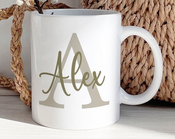 Tasse mit Buchstabe und Name - Tasse mit Name - Tasse mit Monogramm - Tasse personalisiert in verschiedenen Farbvarianten - Buchstabentasse