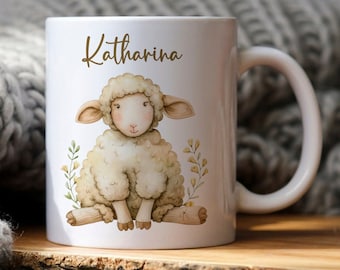 Kindertasse mit Name - Tasse mit Tieren - Tasse Schaf - Kinder Geschenk - Kindertasse personalisiert - Geschenke Mädchen und Junge