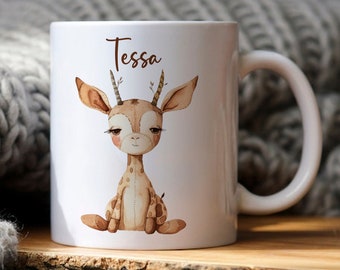 Kindertasse mit Name - Tasse mit Tieren - Tasse Giraffe - Kinder Geschenk - Kindertasse personalisiert - Geschenke Mädchen und Junge