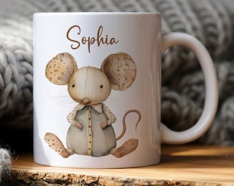 Kindertasse mit Name - Tasse mit Tieren - Tasse Maus - Kinder Geschenk - Kindertasse personalisiert - Geschenke Mädchen und Junge