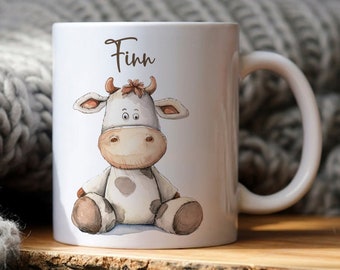 Kindertasse mit Name - Tasse mit Tieren - Tasse Kuh - Kinder Geschenk - Kindertasse personalisiert - Geschenke Mädchen und Junge