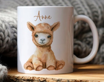 Kindertasse mit Name - Tasse mit Tieren - Tasse Lama - Kinder Geschenk - Kindertasse personalisiert - Geschenke Mädchen und Junge