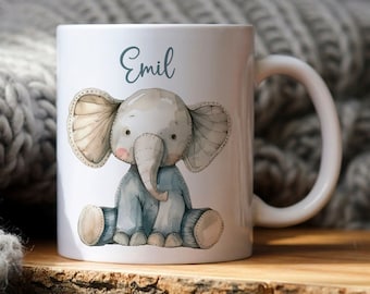 Kindertasse mit Name - Tasse mit Tieren - Tasse Elefant - Kinder Geschenk - Kindertasse personalisiert - Geschenke Mädchen und Junge