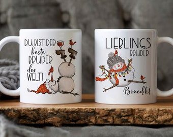 Tasse Lieblingsbruder - Weihnachtstasse bester Bruder der Welt - Tasse Schwester / Bruder personalisiert mit Name