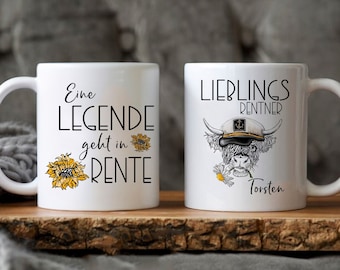 Tasse mit Spruch - Eine Legende geht in Rente - Geschenk Pensionierung - Tasse Rentner personalisiert mit Name