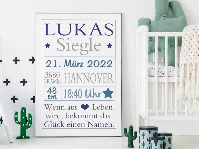 Personalisierte Geburtsanzeige / Geburtsdatenposter / Geburtsdatenbild / Geschenk Geburt Taufe Junge Bild 2