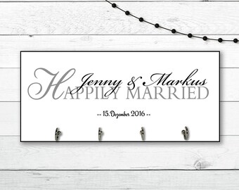 Schlüsselbrett Holz Hakenleiste Geschenk Hochzeit personalisiert