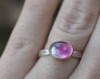 Bi-color tourmaline ring in 22kt gold and Sterling Silver
