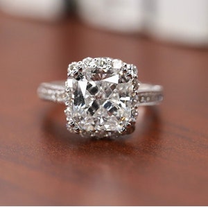 IGI Certified 5 Carat F/VS1 Radiant Cut Lab Grown Diamond Engagement Ring | Semi-Pave and Round Diamond Halo 18K White Gold Ring