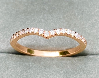 Rose Gold Stacking V-Ring / Curved Rose Gold Diamond Band Stack / Stackable Gold Band / Thin Rose Gold Stacking Ring / Curved Diamond Ring