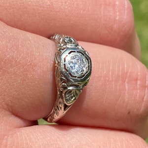 Art Deco Natürlicher Diamant Ring, Antiker Art Deco Alter Euro Cut Diamant Ring, Art Deco 18k Weißgold Ring mit altem europäischen Diamanten