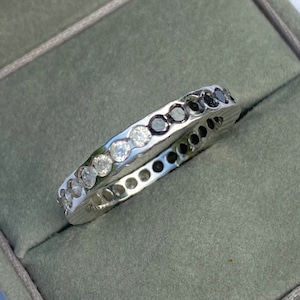 Black and White Natural Diamond Band / Black and White Band in 10k white gold Setting / Genuine Black and White Diamond Eternity Ring