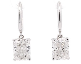 IGI Certified 6.86-6.16 Carat CVD Lab Grown Diamond Drop Hoop Earring / Elongated Radiant Diamond Drop Earrings