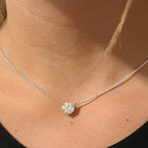 Round Natural Diamond Pendant Necklace, 2 carat Round Diamond solitaire pendant necklace, integral round 2ct diamond necklace 14k white gold