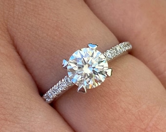 1 Carat GIA Certified Natural Diamond Engagement Ring / Certified Natural Diamond Engagement Ring / Sidestone Genuine Diamond Ring