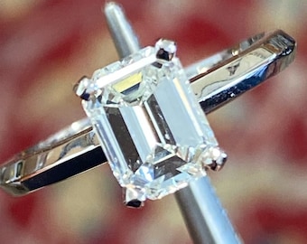 GIA Certified 1.27 carat Emerald Cut Diamond Engagement Ring, Emerald Cut Diamond Solitaire ring, Solitaire set white gold Diamond Ring