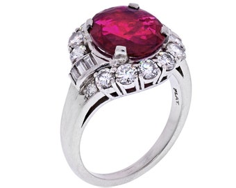 J.E. Caldwell & Co. Signed No Heat Ruby Ring, J.E. Caldwell Platinum Set No Heat Ruby Ring, Vintage J.E. Caldwell Certified No heat Ruby