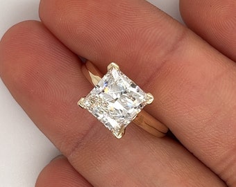 3.91 Carat Princess Cut Lab Grown Diamond Basket Solitaire Ring in 14K Yellow Gold 4-Prong Setting | F - VS2 - Princess Cut