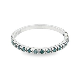 14K Solid White Gold Blue Round Cut Diamond Band Ring | 16 Piece Blue Diamond 0.19CTW 1.65mm Stacking Wedding Band Ring Size 7
