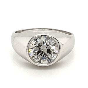 2.6 Carat Round Cut Diamond in 14K White Gold Bezel Set Mens Solitaire Ring | Mens White Gold Round Diamond Bezel Set Solitaire Ring
