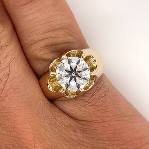 3.35 Carat Solitaire Diamond Mens Ring In 14K Yellow Gold | CGL Certified Round Cut 3 Carat Lab Grown CVD Diamond Mens Ring