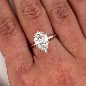 IGI Certified 3.01 Carat Pear Shape Lab Grown Diamond Solitaire Engagement Ring in 14k White Gold | 3.01 Carat G/VVS2 Pear Cut Lab Diamond