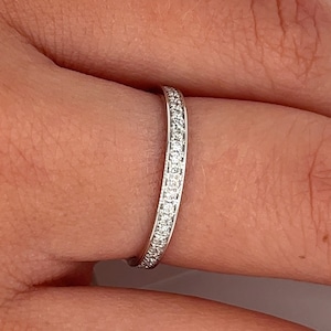 18K White Gold Natural Diamond Band Ring, Real Diamond Full Eternity Wedding Band Ring | Size 7, 2.1mm width | Round Cut Diamond Band Ring