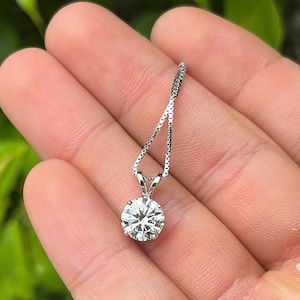 2.09 Carat Round Cut Lab Grown CVD Diamond Solitaire Pendant in 14k White Gold, 2CT Round H/VS2 Lab Grown Single Diamond Pendant Necklace